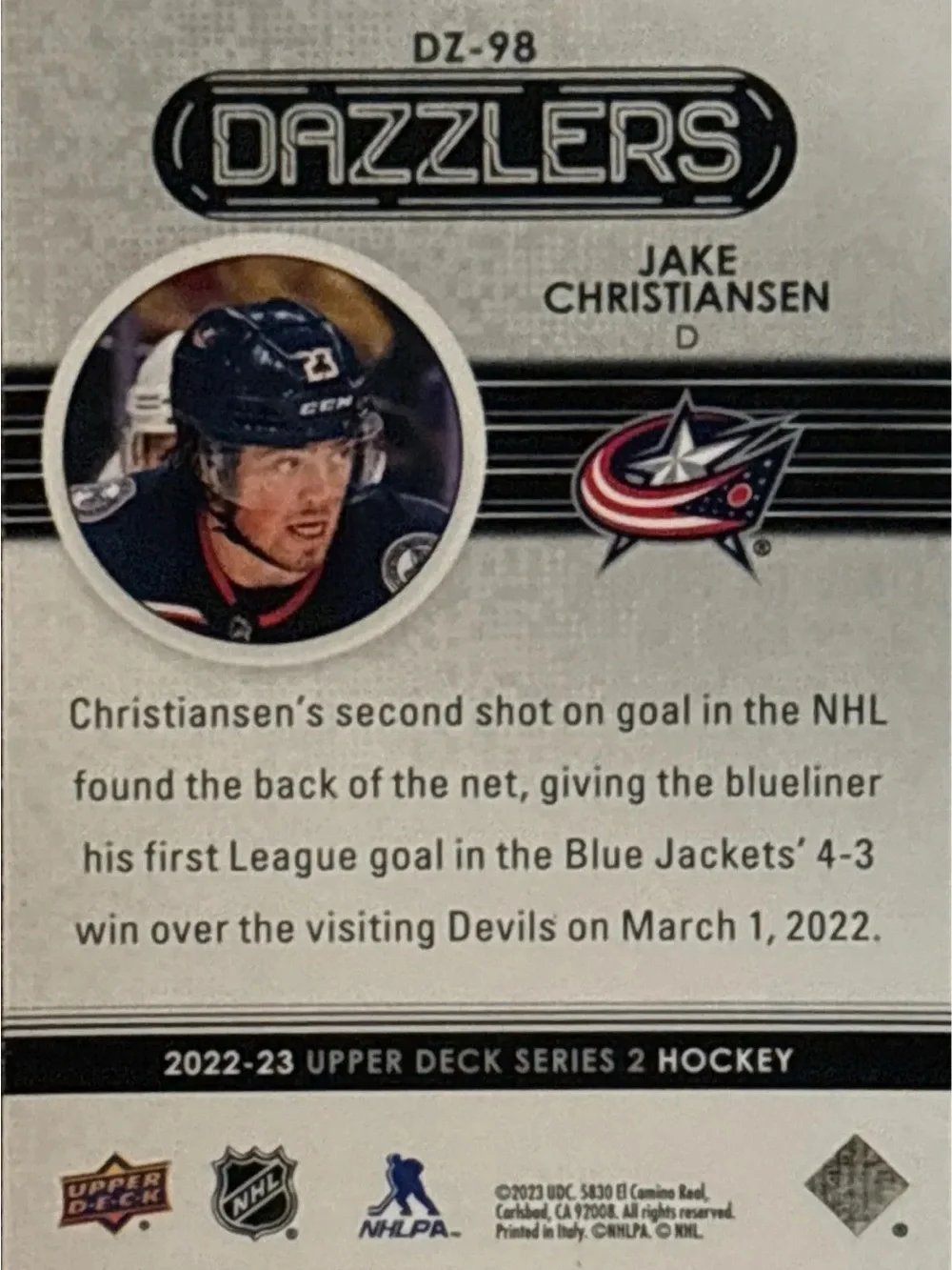 Upper Deck Jake Christiansen Dazzlers Hockey Trading Card